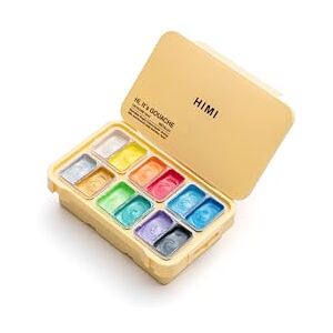 HIMI Twin Cup Gouache Set 12 Paint Colours, Yellow Case Metallic Edition, Add Water To Reactivate, Smooth Rich Colours, Gift Artist Art Supplies, Large Scale Art Work Fine Details Ready To Use Gouache HIMI Twin Cup Gouache Set 12 Paint Colours, Yellow Case Metallic Edition, Add Water To Reactivate, Smooth Rich Colours, Gift Artist Art Supplies, Large Scale Art Work Fine Details Ready To Use Gouache