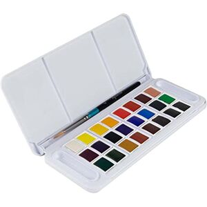 Daler Rowney Daler-Rowney Aquafine Watercolour Travel Half Pan Paint Set, 24 Assorted Colours + 1 Watercolour Brush, Ideal for Professional Artists Daler Rowney Daler-Rowney Aquafine Watercolour Travel Half Pan Paint Set, 24 Assorted Colours + 1 Watercolour Brush, Ideal for Professional Artists