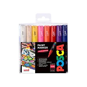 Posca PC-1M Permanent Marker Paint Pens. Extra Fine Tip for Art & Crafts. Multi Surface Use On Wood Metal Paper Canvas Cardboard Glass Fabric Ceramic Rock Pebble Porcelain. Set of 16 Standard Colors Posca PC-1M Permanent Marker Paint Pens. Extra Fine Tip for Art & Crafts. Multi Surface Use On Wood Metal Paper Canvas Cardboard Glass Fabric Ceramic Rock Pebble Porcelain. Set of 16 Standard Colors