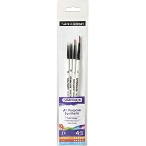 Daler Rowney Daler-Rowney Graduate Multi-Technique Synthetic Hair Brushes with Short Handles Wallet Set, Details, 4 Assorted Brushes, For Students Daler Rowney Daler-Rowney Graduate Multi-Technique Synthetic Hair Brushes with Short Handles Wallet Set, Details, 4 Assorted Brushes, For Students