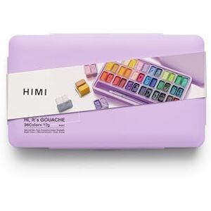HIMI Twin Cup Gouache Set 36 Paint Colours, 3 Brushes, Paint Pallete, Purple Case, Add Water to Reactivate, Smooth, Rich Colours, Gift, Artist Art Supplies, Large Scale Art Work to Fine Details HIMI Twin Cup Gouache Set 36 Paint Colours, 3 Brushes, Paint Pallete, Purple Case, Add Water to Reactivate, Smooth, Rich Colours, Gift, Artist Art Supplies, Large Scale Art Work to Fine Details
