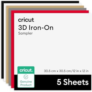 Cricut 3D Iron-On Vinyl, Bold Pack, 30.5 cm x 30.5 cm (12 in x 12 in), 5 pcs Cricut 3D Iron-On Vinyl, Bold Pack, 30.5 cm x 30.5 cm (12 in x 12 in), 5 pcs