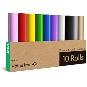 Cricut HTV Heat Transfer Vinyl Rolls 10 Pack 30.5 cm × 91 cm (12" × 3 ft) Iron-On HTV Vinyl for Fabric, Ideal for Custom T-Shirts & DIY Projects Cricut HTV Heat Transfer Vinyl Rolls 10 Pack 30.5 cm × 91 cm (12" × 3 ft) Iron-On HTV Vinyl for Fabric, Ideal for Custom T-Shirts & DIY Projects