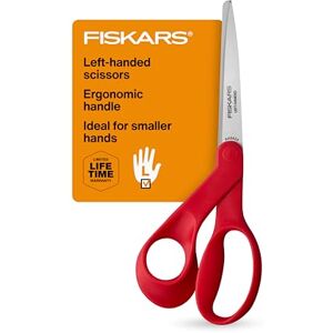 Fiskars Petite Left Handed Scissors, Crafting and Sewing Stainless Steel Scissors for Smaller Hands, Ergonomic Handle, Paper and Fabric Supplies for Office, Arts, and Crafts, Red Fiskars Petite Left Handed Scissors, Crafting and Sewing Stainless Steel Scissors for Smaller Hands, Ergonomic Handle, Paper and Fabric Supplies for Office, Arts, and Crafts, Red