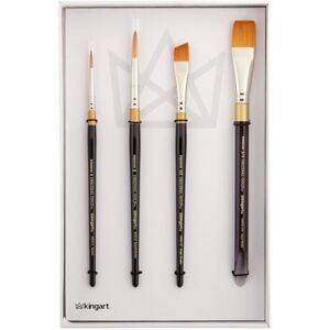 KINGART Professional Artist Brushes, Wood, Silver, Set of 4 KINGART Professional Artist Brushes, Wood, Silver, Set of 4