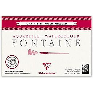 Clairefontaine Ref 96436C Fontaine Cold Pressed Watercolour Glued Pad (25 Sheets) 10 x 15cm Size, 300gsm Paper Suitable for Watercolour Artwork Clairefontaine Ref 96436C Fontaine Cold Pressed Watercolour Glued Pad (25 Sheets) 10 x 15cm Size, 300gsm Paper Suitable for Watercolour Artwork