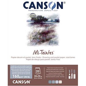 Canson Mi-Teintes Coloured Drawing 160gsm 24x32cm Paper Pack, Double Sided: Honeycomb & Fine Grain, Pad Glued Short Side, 4 Cool Tones, 20 Sheets, For Professional Artists & Illustrators Canson Mi-Teintes Coloured Drawing 160gsm 24x32cm Paper Pack, Double Sided: Honeycomb & Fine Grain, Pad Glued Short Side, 4 Cool Tones, 20 Sheets, For Professional Artists & Illustrators
