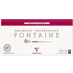Clairefontaine Ref 96437C Fontaine Cold Pressed Watercolour Glued Pad (15 Sheets) 20 x 40cm Size, 300gsm Paper Suitable for Watercolour Artwork Clairefontaine Ref 96437C Fontaine Cold Pressed Watercolour Glued Pad (15 Sheets) 20 x 40cm Size, 300gsm Paper Suitable for Watercolour Artwork