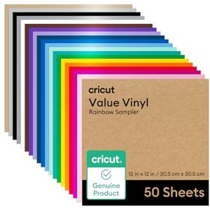 Cricut Value Vinyl 50 Sheets 30.5 cm x 30.5 cm (12" x 12") Self Adhesive Permanent Vinyl for All Cutting Machines Variety Pack Cricut Value Vinyl 50 Sheets 30.5 cm x 30.5 cm (12" x 12") Self Adhesive Permanent Vinyl for All Cutting Machines Variety Pack
