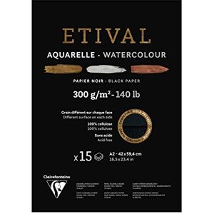 Clairefontaine Ref 975320C Etival Cold Pressed Black Watercolour Painting & Drawing Pad (15 Sheets of Paper) A2 (59.4 x 42cm) 300gsm Cellulose Art Paper Clairefontaine Ref 975320C Etival Cold Pressed Black Watercolour Painting & Drawing Pad (15 Sheets of Paper) A2 (59.4 x 42cm) 300gsm Cellulose Art Paper