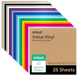 Cricut Value Vinyl 25 Sheets 30.5 cm x 30.5 cm (12" x 12") Self Adhesive Permanent Vinyl for All Cutting Machines Variety Pack Cricut Value Vinyl 25 Sheets 30.5 cm x 30.5 cm (12" x 12") Self Adhesive Permanent Vinyl for All Cutting Machines Variety Pack