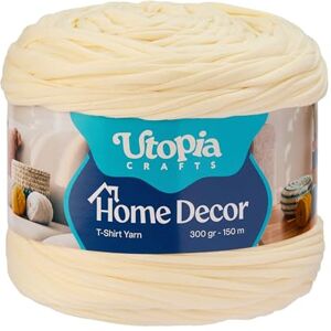 Utopia Crafts T-Shirt Yarn for Crocheting and Knitting Home Decor 300g/150m Elastic Microfibre Fabric Yarn Oeko-Tex Certified Washable Crochet Baskets Bags Rugs & Macramé 5-7mm Hook (Off White) Utopia Crafts T-Shirt Yarn for Crocheting and Knitting Home Decor 300g/150m Elastic Microfibre Fabric Yarn Oeko-Tex Certified Washable Crochet Baskets Bags Rugs & Macramé 5-7mm Hook (Off White)