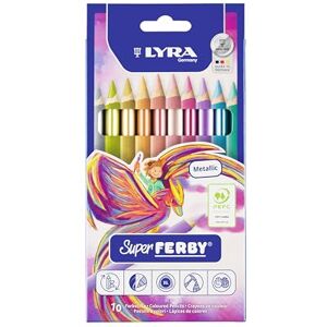 LYRA Super Ferby Metallic Wooden Colouring Pencils, Triangular, Thick, Lacquer, 6.3 mm Lead, Cardboard Case, Assorted Metallic Colours, Pack of 10 LYRA Super Ferby Metallic Wooden Colouring Pencils, Triangular, Thick, Lacquer, 6.3 mm Lead, Cardboard Case, Assorted Metallic Colours, Pack of 10