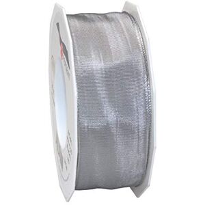 PRÄSENT Lyon Wired Taffeta Ribbon Sterling Silver 40 mm Width, 25 m Length PRÄSENT Lyon Wired Taffeta Ribbon Sterling Silver 40 mm Width, 25 m Length