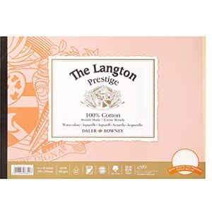 Daler Rowney Daler-Rowney The Langton Prestige Hot-Pressed Watercolour & Gouache 300gsm 14x10in Paper Pad, Glued 1 Side, 12 Natural White Sheets, For Professional Artists & Students Daler Rowney Daler-Rowney The Langton Prestige Hot-Pressed Watercolour & Gouache 300gsm 14x10in Paper Pad, Glued 1 Side, 12 Natural White Sheets, For Professional Artists & Students