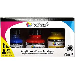Daler Rowney Daler-Rowney System3 Acrylic Ink Set, 3 x 29.5ml Bottles & 1 FW Mixed Media Marker, Assorted Colours, For Professional Artists & Students Daler Rowney Daler-Rowney System3 Acrylic Ink Set, 3 x 29.5ml Bottles & 1 FW Mixed Media Marker, Assorted Colours, For Professional Artists & Students