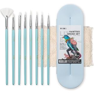 HIMI Paint Brush Set of 8, Includes Fan, Filbret, Flat, Round, Liner Brushes, Blue Case, Gouache, Acrylic, Art Set Supplies, Beginner, Hobby Artist, Matching Handle Colours HIMI Paint Brush Set of 8, Includes Fan, Filbret, Flat, Round, Liner Brushes, Blue Case, Gouache, Acrylic, Art Set Supplies, Beginner, Hobby Artist, Matching Handle Colours