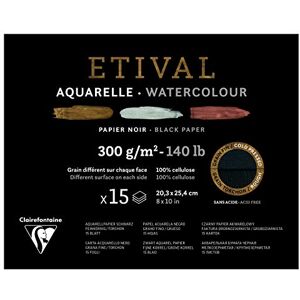 Clairefontaine Ref 975322C Etival Cold Pressed Black Watercolour Painting & Drawing Pad (15 Sheets of Paper) 20.3 x 25.4cm 300gsm Cellulose Art Paper Clairefontaine Ref 975322C Etival Cold Pressed Black Watercolour Painting & Drawing Pad (15 Sheets of Paper) 20.3 x 25.4cm 300gsm Cellulose Art Paper