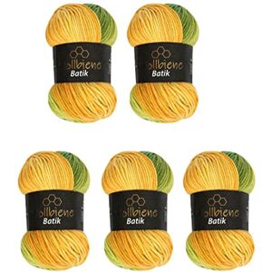 Wollbiene 5 x 100 g Wool Bee Batik 500 g Wool with Colour Gradient Multicoloured Knitting Wool Crochet Wool (1430 Green Yellow Orange) Wollbiene 5 x 100 g Wool Bee Batik 500 g Wool with Colour Gradient Multicoloured Knitting Wool Crochet Wool (1430 Green Yellow Orange)