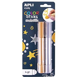 APLI Kids 18880-Color Metallic Sticks-Solid Tempera for Children, Gold and Silver, 2 Units (18880) APLI Kids 18880-Color Metallic Sticks-Solid Tempera for Children, Gold and Silver, 2 Units (18880)
