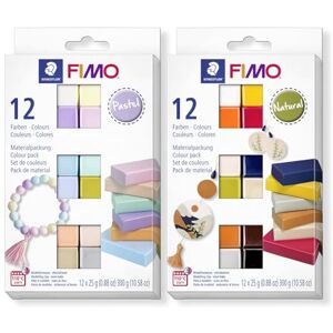 STAEDTLER Polymer Modelling Oven-Bake Clay Bundle FIMO Soft Set of 2 Packs in 12 Pastel & 12 Natural Colours, 8023C12 X2 STAEDTLER Polymer Modelling Oven-Bake Clay Bundle FIMO Soft Set of 2 Packs in 12 Pastel & 12 Natural Colours, 8023C12 X2