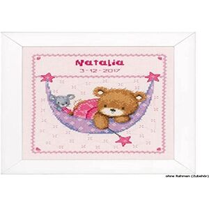 Vervaco Counted Cross Stitch: Birth Record: Little Bear in Hammock (Pink), COTTON, NA, 21 x 24cm Vervaco Counted Cross Stitch: Birth Record: Little Bear in Hammock (Pink), COTTON, NA, 21 x 24cm