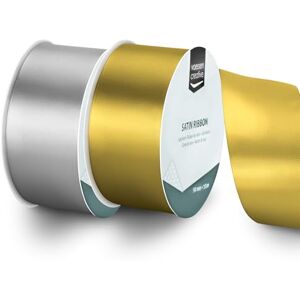 Creative Labs Satin Ribbon Set 2 Christmas Colours of 32.8 ft x 2" Silver & Gold Thin Ribbon for Gift Wrapping and Crafting Creative Labs Satin Ribbon Set 2 Christmas Colours of 32.8 ft x 2" Silver & Gold Thin Ribbon for Gift Wrapping and Crafting