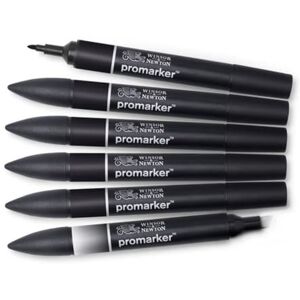 Winsor & Newton , Promarker, Black & Blender, Set of 6, Alcohol Based Dual Tip Markers Winsor & Newton , Promarker, Black & Blender, Set of 6, Alcohol Based Dual Tip Markers