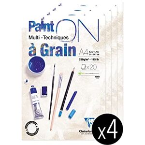 Clairefontaine 975049C A glued pad of Paint'On drawing paper 20 sheets 21x29.7 cm 250g, White with grain Pack of 4 pads Clairefontaine 975049C A glued pad of Paint'On drawing paper 20 sheets 21x29.7 cm 250g, White with grain Pack of 4 pads