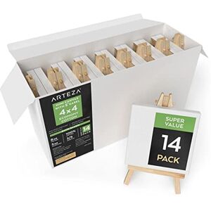 ARTEZA Mini Canvases with Easels 10.16 x 10.16 cm, Pack of 14, 100% Cotton Small Stretched Canvas & Solid Pine Wood Easel, Art Supplies for Painting Parties, Crafts, & Classrooms ARTEZA Mini Canvases with Easels 10.16 x 10.16 cm, Pack of 14, 100% Cotton Small Stretched Canvas & Solid Pine Wood Easel, Art Supplies for Painting Parties, Crafts, & Classrooms