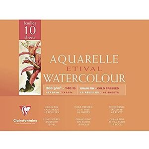 Clairefontaine Ref 96570C Etival Cold Pressed Glued Watercolour Painting & Drawing Pad (10 Sheets of Paper) 18 x 24cm 300gsm Cellulose Art Paper Clairefontaine Ref 96570C Etival Cold Pressed Glued Watercolour Painting & Drawing Pad (10 Sheets of Paper) 18 x 24cm 300gsm Cellulose Art Paper