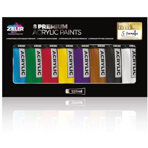 Zieler 120ml Acrylic Paints (Box of 8 Assorted Colours) Zieler 120ml Acrylic Paints (Box of 8 Assorted Colours)