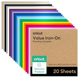 Cricut HTV Heat Transfer Vinyl Sheets 20 Pack 30.5 cm × 30.5 cm (12" × 12") Iron-On HTV Vinyl Sheets for Fabric, Ideal for Custom T-Shirts & DIY Projects Cricut HTV Heat Transfer Vinyl Sheets 20 Pack 30.5 cm × 30.5 cm (12" × 12") Iron-On HTV Vinyl Sheets for Fabric, Ideal for Custom T-Shirts & DIY Projects