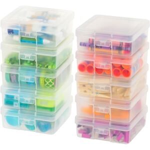 IRIS USA Plastic Pencil Case Box Craft Hobby Art School Supply Storage Organizer Container with Latching Lid, 10-Pack, for Bead Pens Ribbons Wahi Tape Sticker Yarn Ornaments, Stackable, Clear, Small IRIS USA Plastic Pencil Case Box Craft Hobby Art School Supply Storage Organizer Container with Latching Lid, 10-Pack, for Bead Pens Ribbons Wahi Tape Sticker Yarn Ornaments, Stackable, Clear, Small