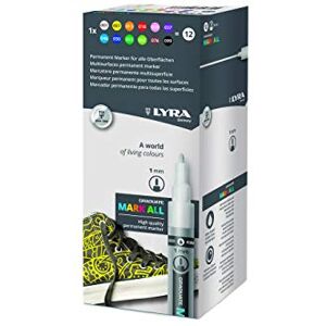 LYRA Graduate Mark All Multisurfaces Permanent Marker, 1mm Round Tip, 12 Assorted colours, For Students and Schools LYRA Graduate Mark All Multisurfaces Permanent Marker, 1mm Round Tip, 12 Assorted colours, For Students and Schools