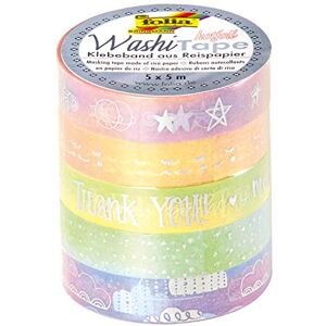Folia Set of 5 Hotfoil Rainbow Washi Tape 5 Rolls 5m x 10mm for Decorating Scrapbooking, Paper, Colourful, One Size Folia Set of 5 Hotfoil Rainbow Washi Tape 5 Rolls 5m x 10mm for Decorating Scrapbooking, Paper, Colourful, One Size