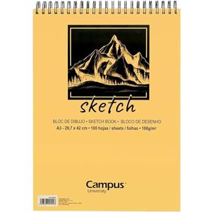 Campus University Drawing Pad Sketch A3 Sketchbook with Spiral 100 Sheets 100 g in White for Charcoal, Pencil, Waxes, Pastel, Sketches Campus University Drawing Pad Sketch A3 Sketchbook with Spiral 100 Sheets 100 g in White for Charcoal, Pencil, Waxes, Pastel, Sketches