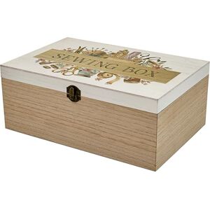 Trimits Wooden Sewing Box 30 x 20 x 12cm Sewing Kit Box Large Craft Organiser for Tools, Hoops and Projects with Vintage Haberdashery Design Trimits Wooden Sewing Box 30 x 20 x 12cm Sewing Kit Box Large Craft Organiser for Tools, Hoops and Projects with Vintage Haberdashery Design