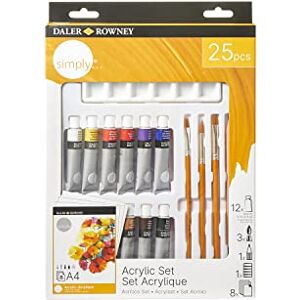 Daler Rowney Daler-Rowney Simply Acrylic Paint 25pcs Technique Set, 12 x 12ml Assorted Colours, For Entry-Level Artists & Hobbyists Daler Rowney Daler-Rowney Simply Acrylic Paint 25pcs Technique Set, 12 x 12ml Assorted Colours, For Entry-Level Artists & Hobbyists