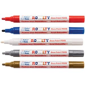Baker Ross PJ122 Red White and Blue Multi Purpose Deco Paint Pens Pack of 5, Royalty Themed Pens for Crafts Baker Ross PJ122 Red White and Blue Multi Purpose Deco Paint Pens Pack of 5, Royalty Themed Pens for Crafts