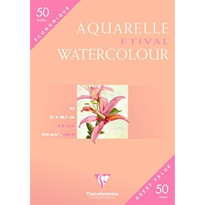 Clairefontaine Ref 96469C Etival Cold Pressed Sheets for Watercolour Painting & Drawing (50 Sheets of Paper) A4 (29.7 x 21cm) 300gsm Cellulose Art Paper Clairefontaine Ref 96469C Etival Cold Pressed Sheets for Watercolour Painting & Drawing (50 Sheets of Paper) A4 (29.7 x 21cm) 300gsm Cellulose Art Paper