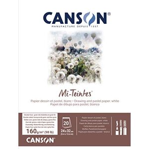 Canson Mi-Teintes Coloured Drawing 160gsm 24x32cm Paper Pad, Double Sided: Honeycomb & Fine Grain, Pad Glued Short Side, White, 20 Sheets, For Professional Artists & Illustrators Canson Mi-Teintes Coloured Drawing 160gsm 24x32cm Paper Pad, Double Sided: Honeycomb & Fine Grain, Pad Glued Short Side, White, 20 Sheets, For Professional Artists & Illustrators