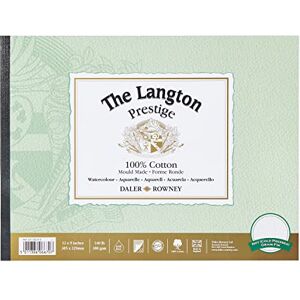 Daler Rowney Daler-Rowney The Langton Prestige Cold-Pressed Watercolour & Gouache 300gsm 12 x 9in Paper Pad, Glued 1 Side, Natural White, 12 Sheets, For Professional & Students Daler Rowney Daler-Rowney The Langton Prestige Cold-Pressed Watercolour & Gouache 300gsm 12 x 9in Paper Pad, Glued 1 Side, Natural White, 12 Sheets, For Professional & Students