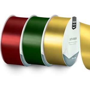 Creative Labs Satin Ribbon Set 3 Christmas Colours of 32.8 ft x 1.5" Green, Red & Gold Thin Ribbon for Gift Wrapping and Crafting Creative Labs Satin Ribbon Set 3 Christmas Colours of 32.8 ft x 1.5" Green, Red & Gold Thin Ribbon for Gift Wrapping and Crafting