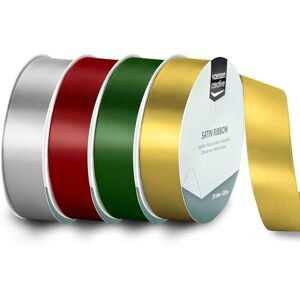 Creative Labs Satin Ribbon Set 4 Christmas Colours of 32.8 ft x 1" Silver, Green, Red & Gold Thin Ribbon for Gift Wrapping and Crafting Creative Labs Satin Ribbon Set 4 Christmas Colours of 32.8 ft x 1" Silver, Green, Red & Gold Thin Ribbon for Gift Wrapping and Crafting