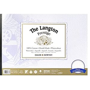 Daler Rowney Daler-Rowney The Langton Prestige Rough 300gsm 20 x 14in Watercolour Paper Pad, Glued 1 Side, Acid-free, 12 Natural White Sheets, Ideal for Professional Artists Daler Rowney Daler-Rowney The Langton Prestige Rough 300gsm 20 x 14in Watercolour Paper Pad, Glued 1 Side, Acid-free, 12 Natural White Sheets, Ideal for Professional Artists