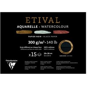 Clairefontaine Ref 975323C Etival Cold Pressed Black Watercolour Painting & Drawing Pad (15 Sheets of Paper) 28 x 38cm 300gsm Cellulose Art Paper Clairefontaine Ref 975323C Etival Cold Pressed Black Watercolour Painting & Drawing Pad (15 Sheets of Paper) 28 x 38cm 300gsm Cellulose Art Paper