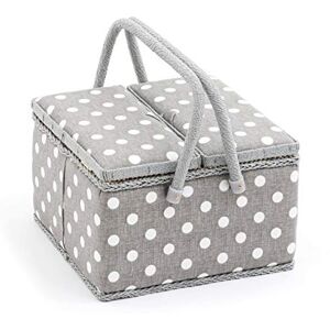 Hobby Gift Exclusive Large Twin Lid Sewing Craft Hobby Storage Box, Accessories Tray Pin Cushion Pockets PVC Handles, 25 x 25 x 17cm, Polka Dot Grey Hobby Gift Exclusive Large Twin Lid Sewing Craft Hobby Storage Box, Accessories Tray Pin Cushion Pockets PVC Handles, 25 x 25 x 17cm, Polka Dot Grey