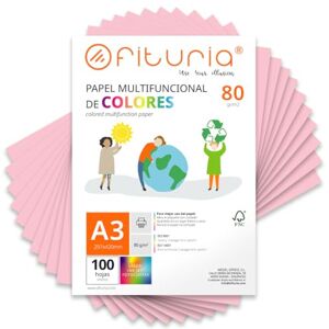 OFITURIA Coloured Sheets, Pack 100 Sheets A3 80 g – Coloured Paper for Crafts, Printer, Scrapbooking – Folios Colours – Ideal Origami, Papiroflexia, Office and School (Light Pink, 100h) OFITURIA Coloured Sheets, Pack 100 Sheets A3 80 g – Coloured Paper for Crafts, Printer, Scrapbooking – Folios Colours – Ideal Origami, Papiroflexia, Office and School (Light Pink, 100h)