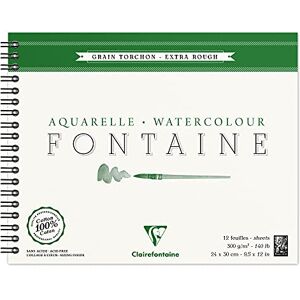 Clairefontaine Ref 96321C Fontaine Extra Rough Watercolour Wirebound Pad (12 Sheets) 24 x 30cm Size, 300gsm Paper Suitable for Watercolour Artwork Clairefontaine Ref 96321C Fontaine Extra Rough Watercolour Wirebound Pad (12 Sheets) 24 x 30cm Size, 300gsm Paper Suitable for Watercolour Artwork